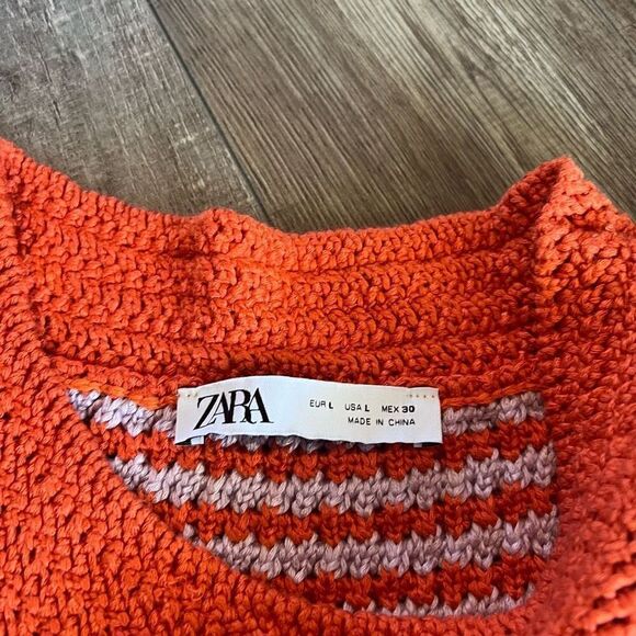 ZARA LILAC PURPIE ORANGE CROCHET CHECK 60'S INSPIRED TOP size L - Picture 3 of 8